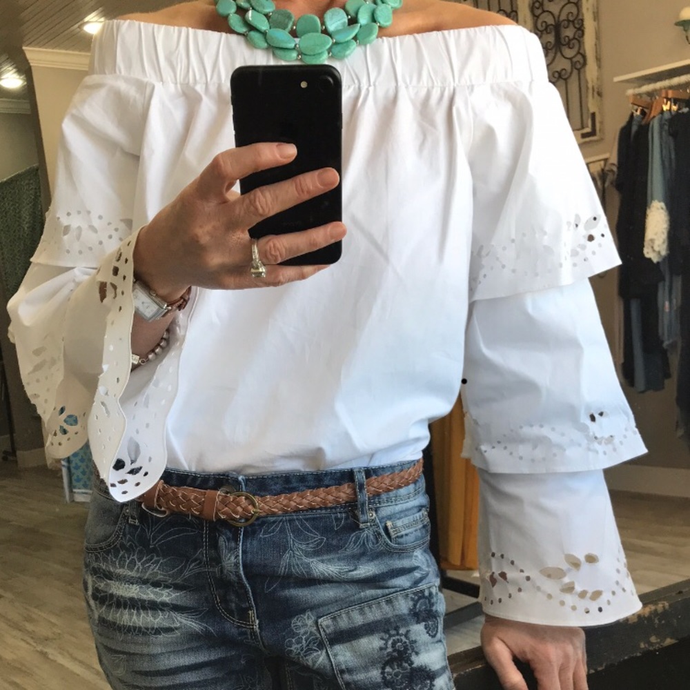 Off the shoulder white top